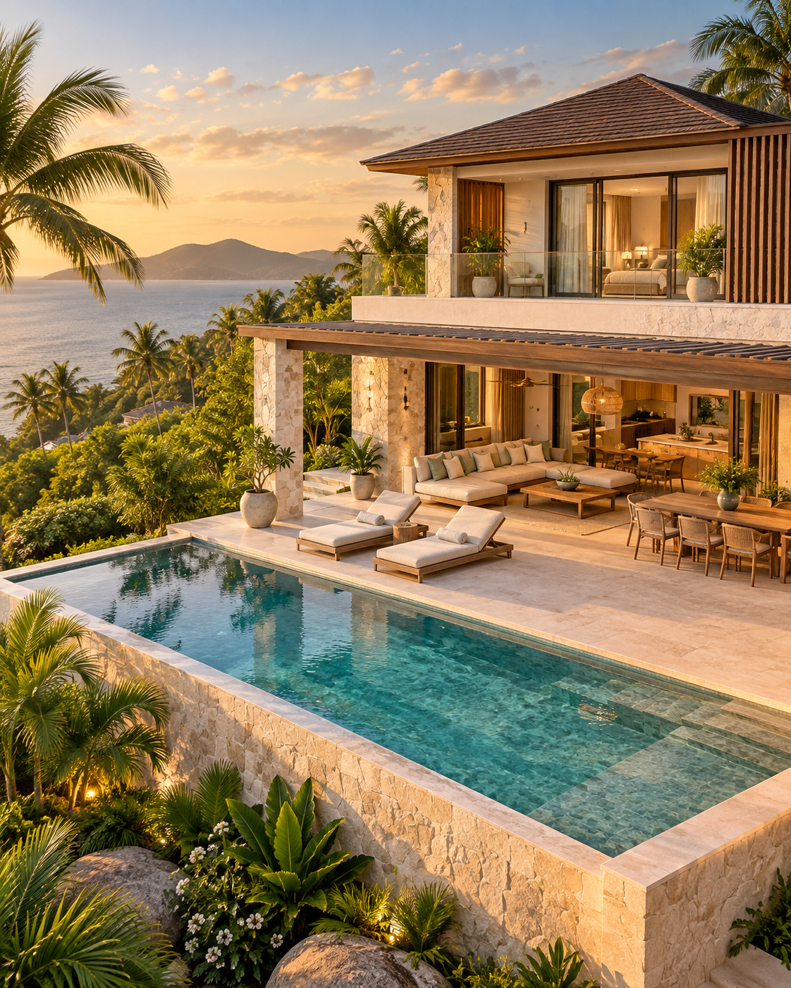 Elegant coastal vacation rental with pool and terrace